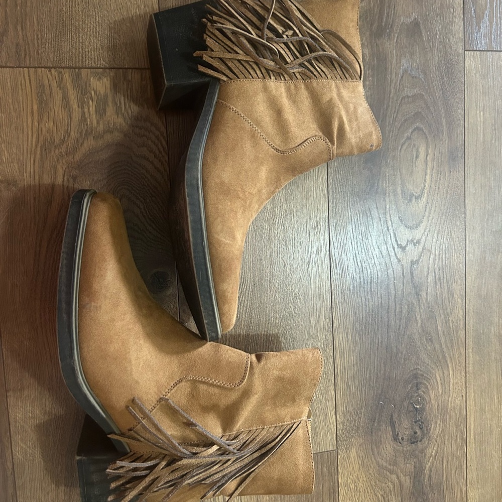 SO Tan Fringe Ankle Booties